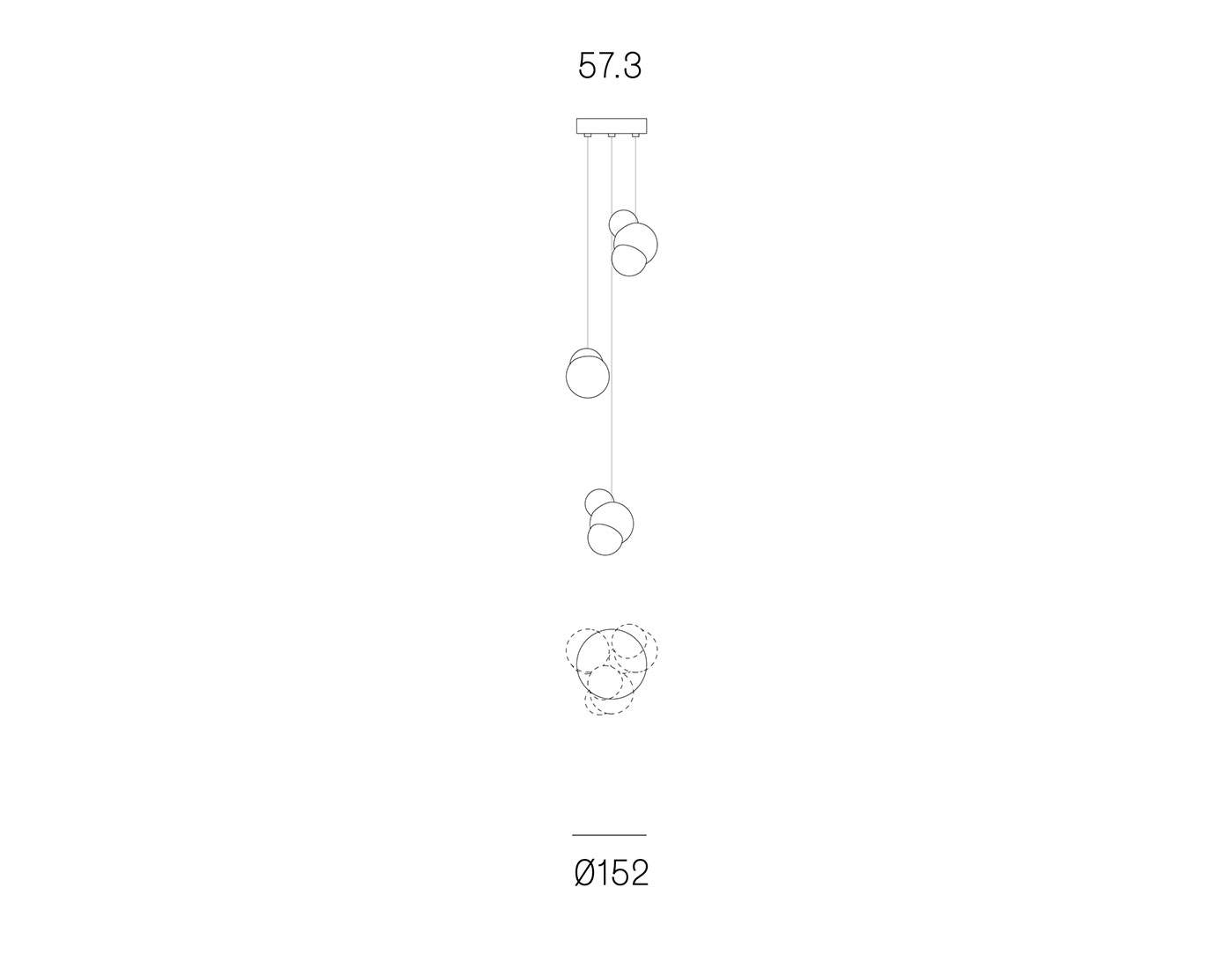 Bocci 57.3 Random Three Pendant Chandelier
