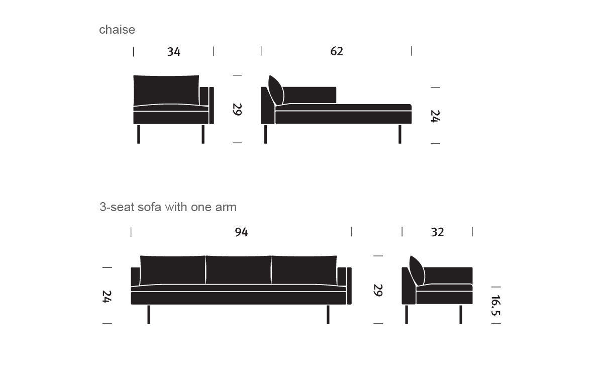 bolster 3 seat sofa with chaise