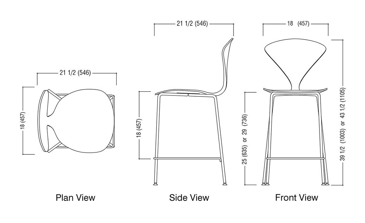 cherner metal leg stool with upholstered seat & back