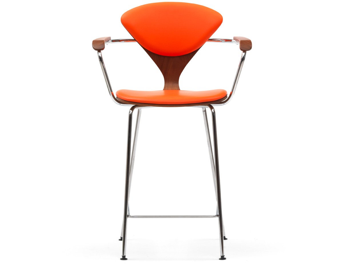 cherner metal leg stool with arms & upholstered seat & back