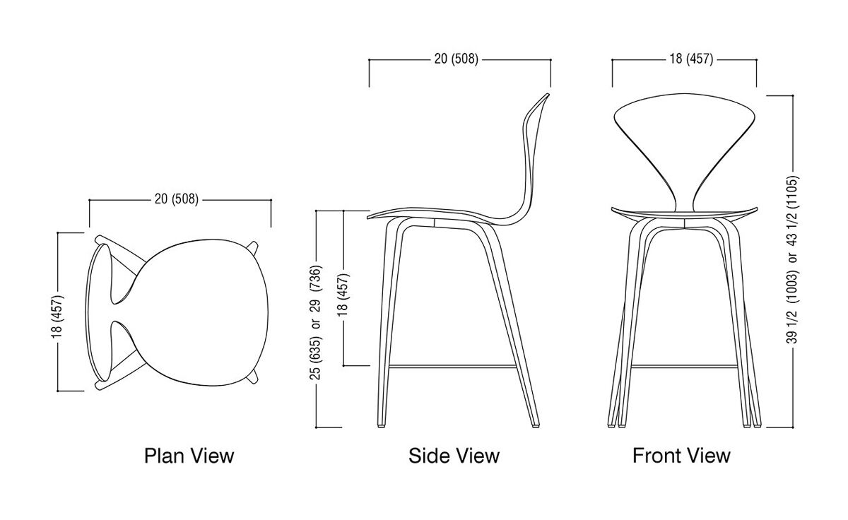 cherner wood leg stool with upholstered seat