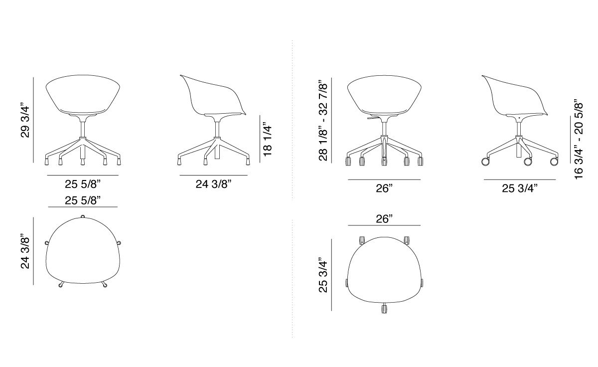 duna 02 five star base chair with front upholstery