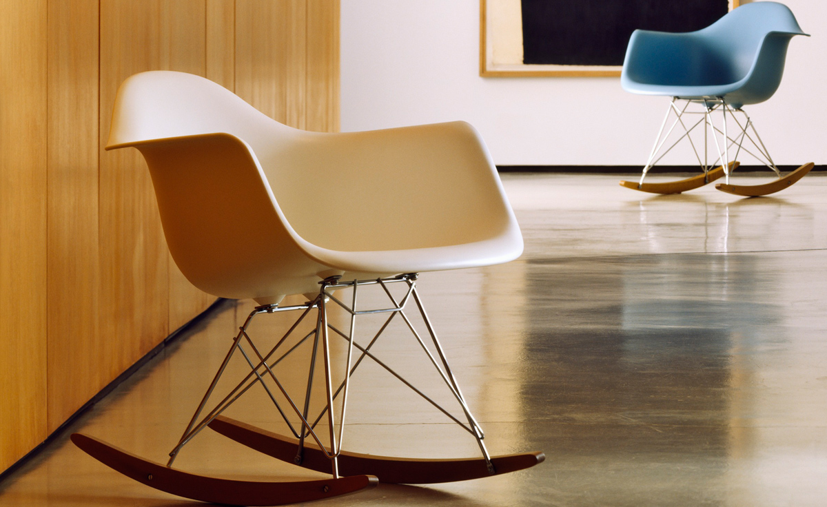 eames® molded plastic armchair with rocker base