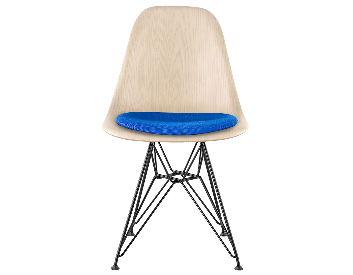 eames wire base wood side chair with seat pad