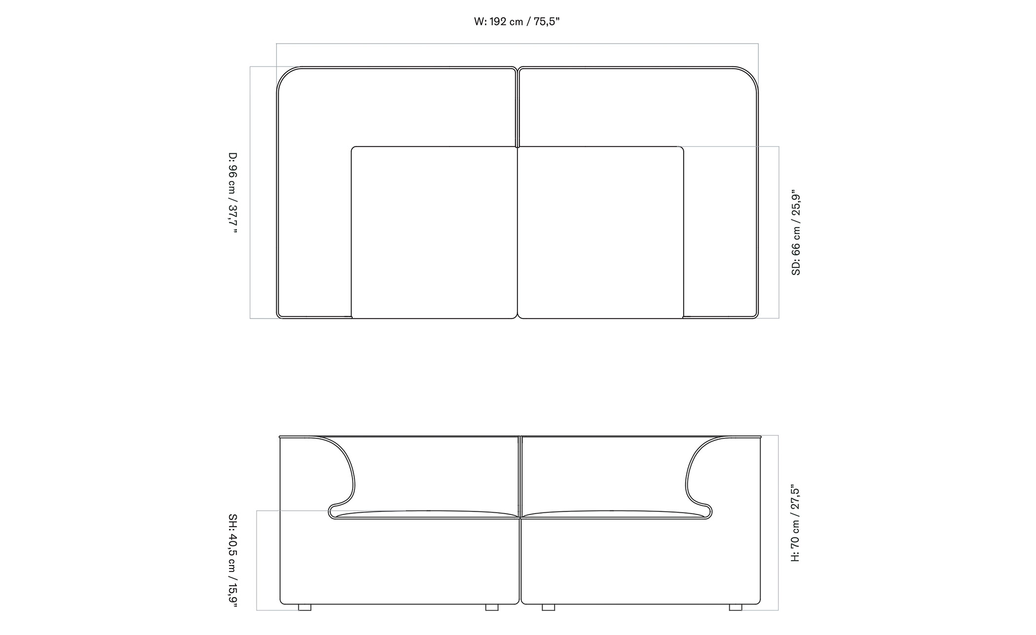 Eave Sofa 2 Seater 38" depth