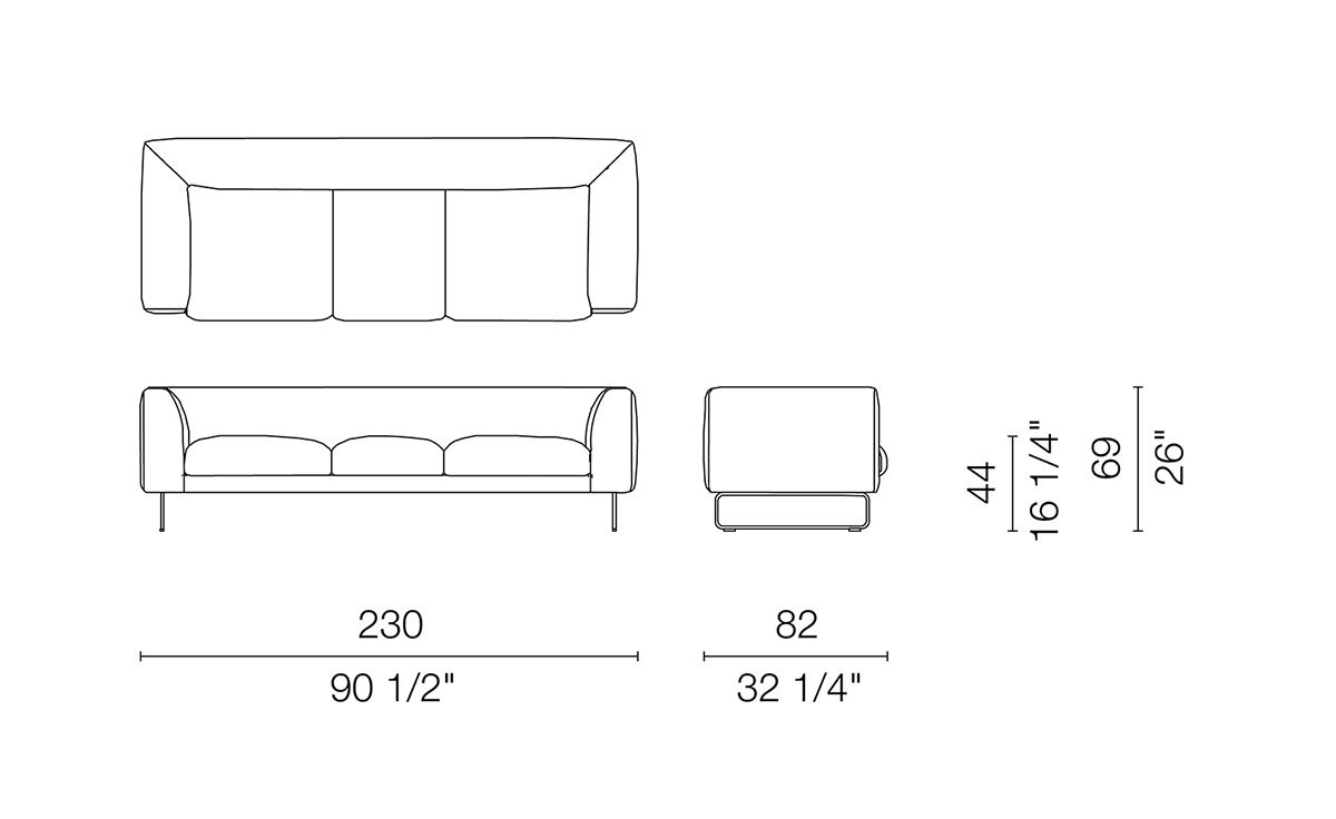 elan 90 inch three seat sofa