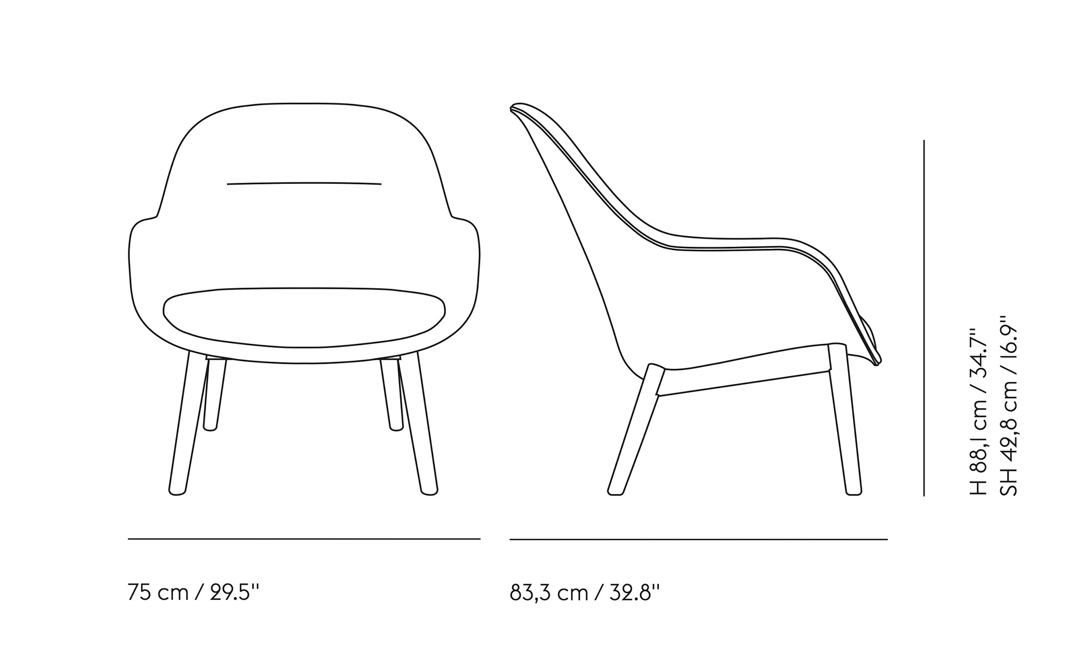 Fiber Lounge Armchair with wood base