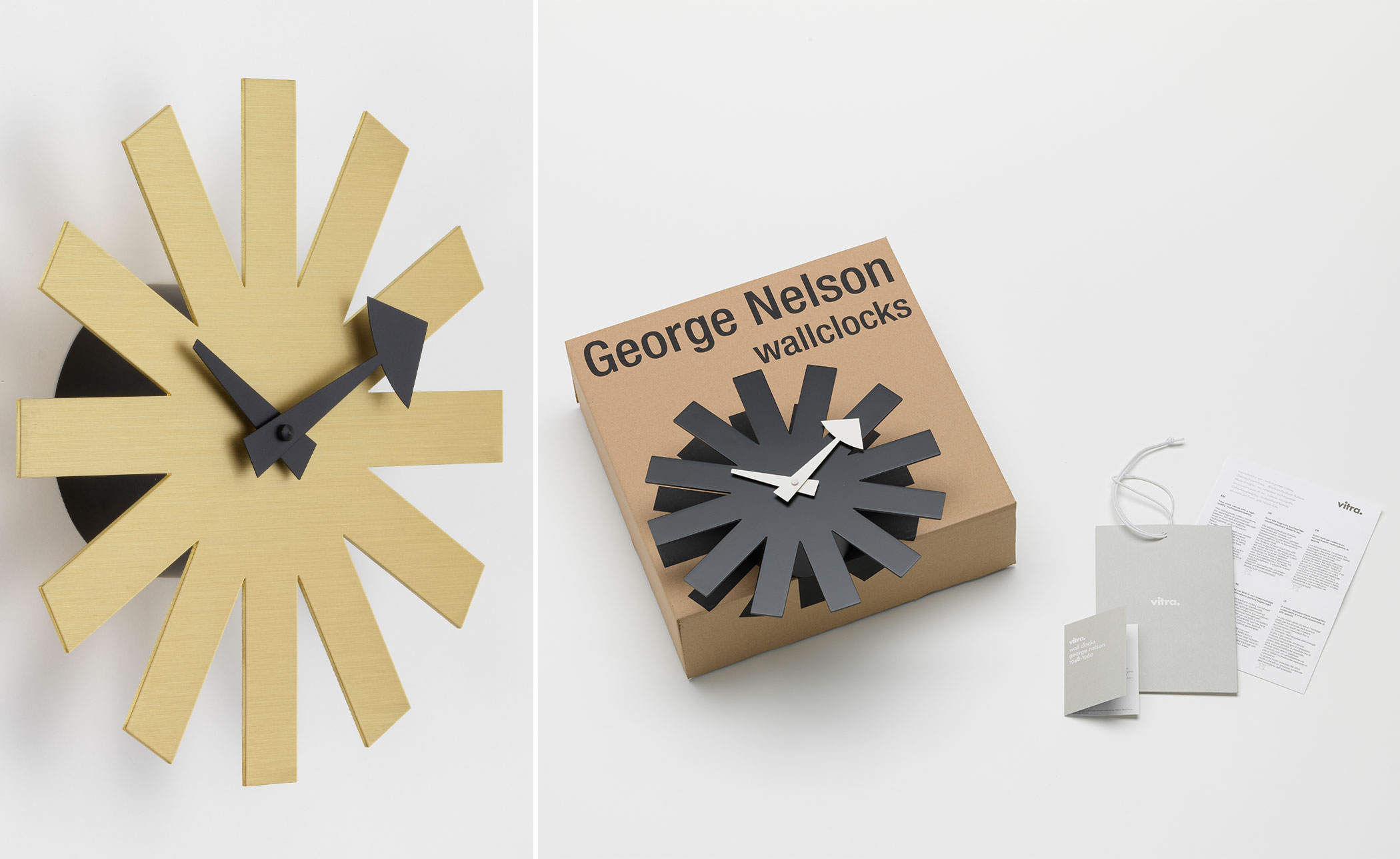 george nelson asterisk clock brass