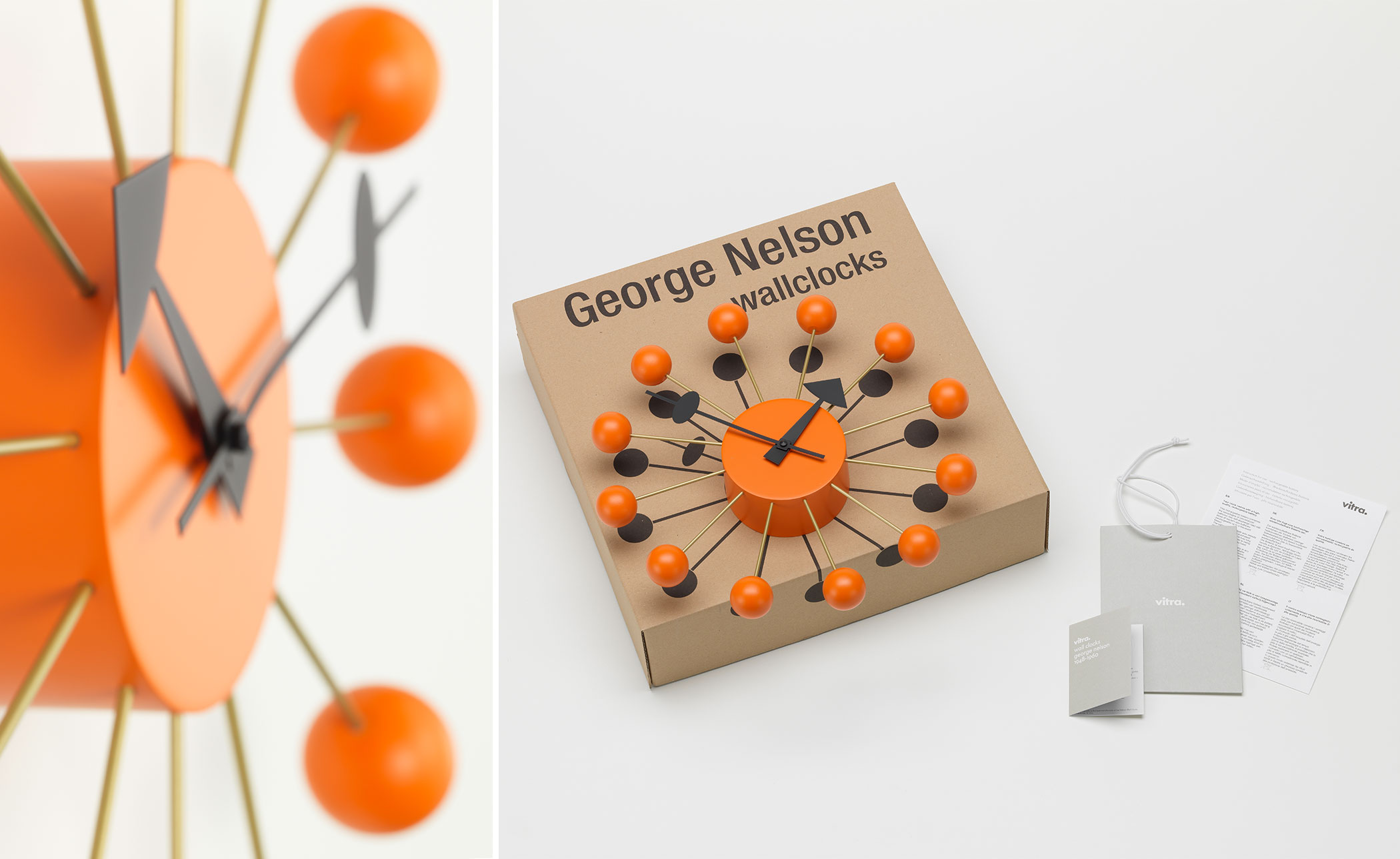 george nelson ball clock in orange
