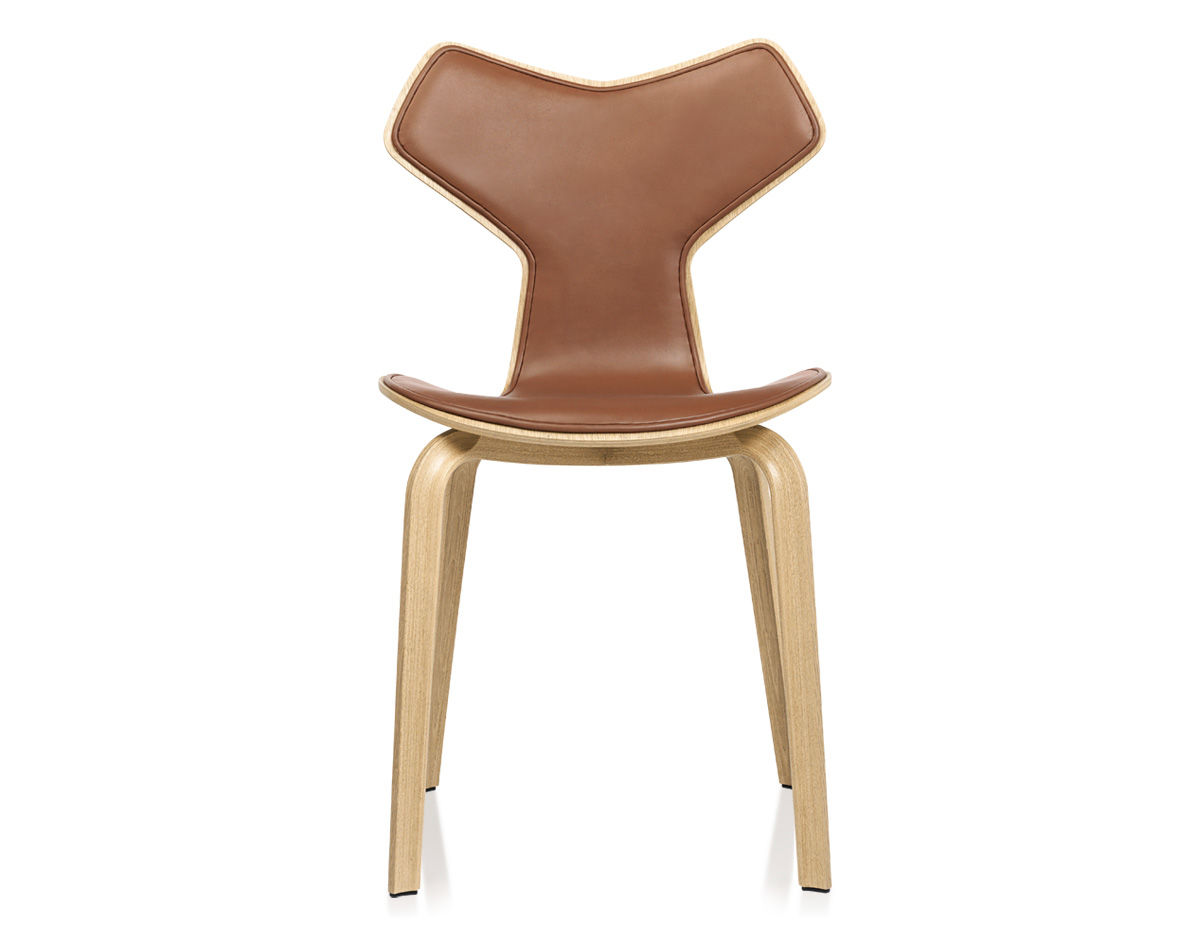 grand prix chair with wood legs and upholstered front
