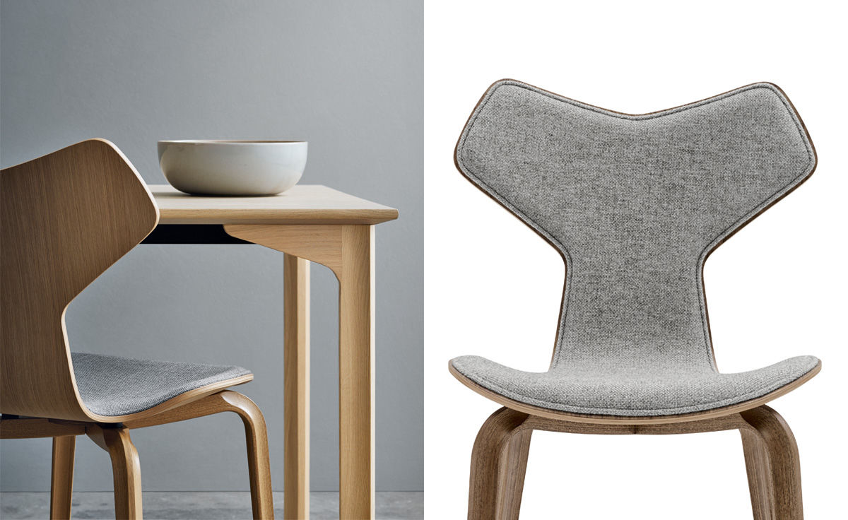 grand prix chair with wood legs and upholstered front