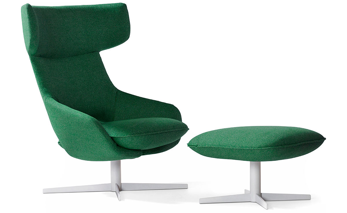 kalm swivel metal base lounge chair & ottoman