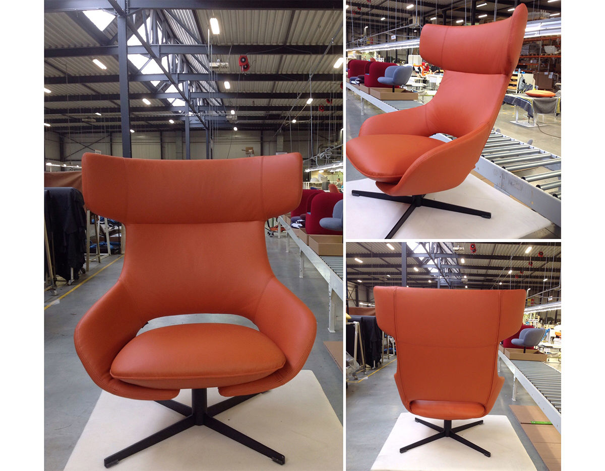 kalm swivel metal base lounge chair & ottoman