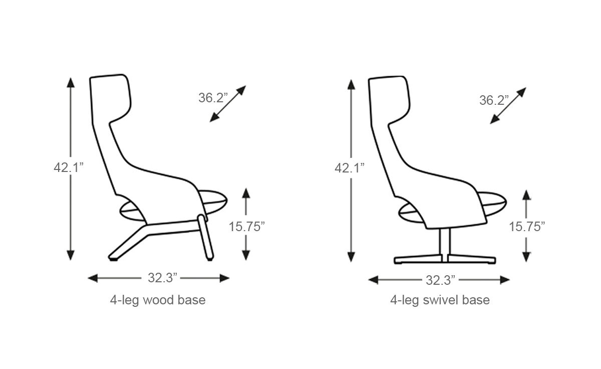 kalm swivel metal base lounge chair & ottoman