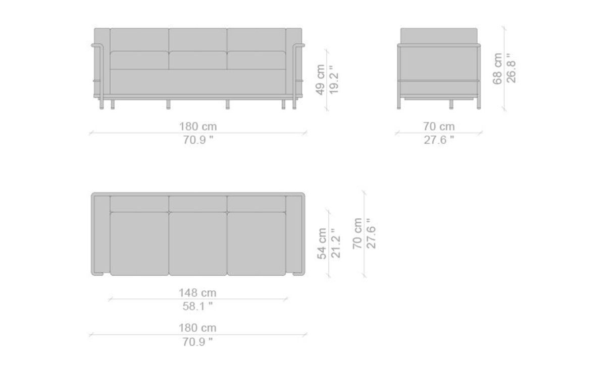 le corbusier lc2 3 seat sofa with down cushions