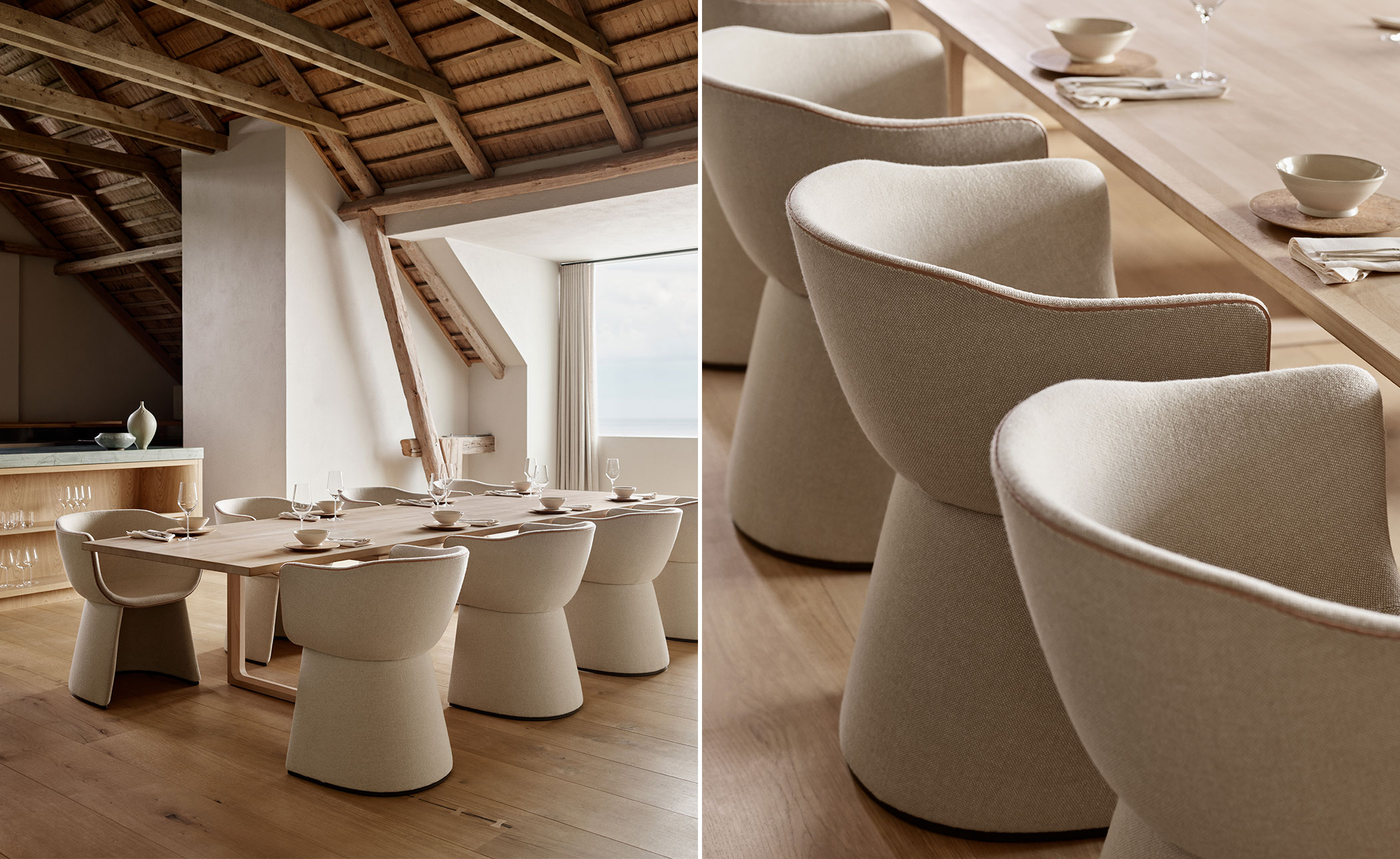 Monolit Dining Chair with leather piping