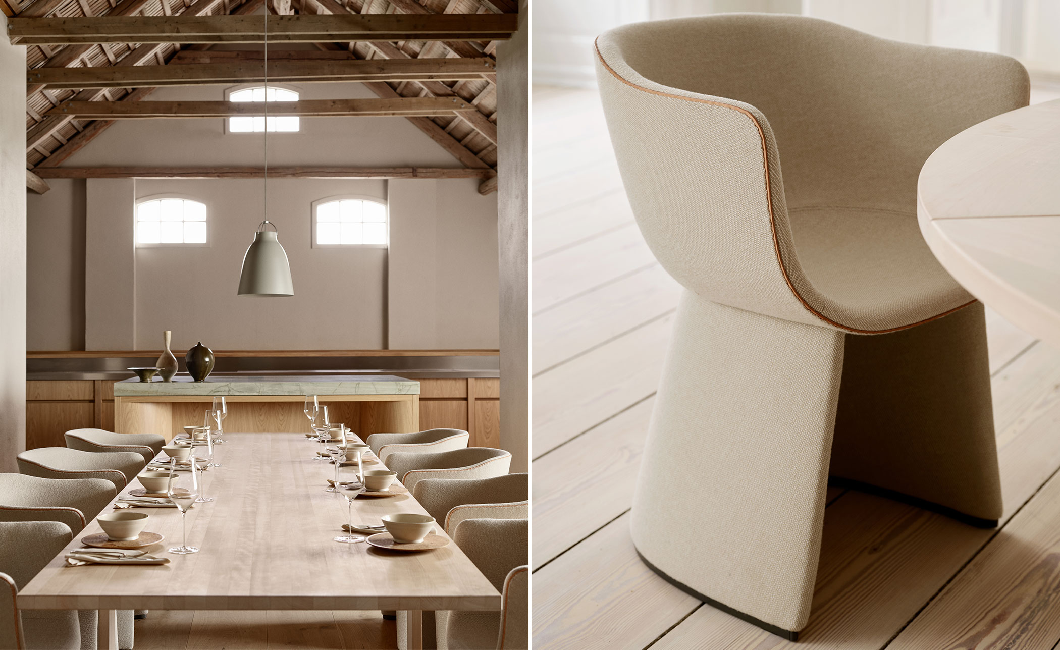 Monolit Dining Chair with leather piping