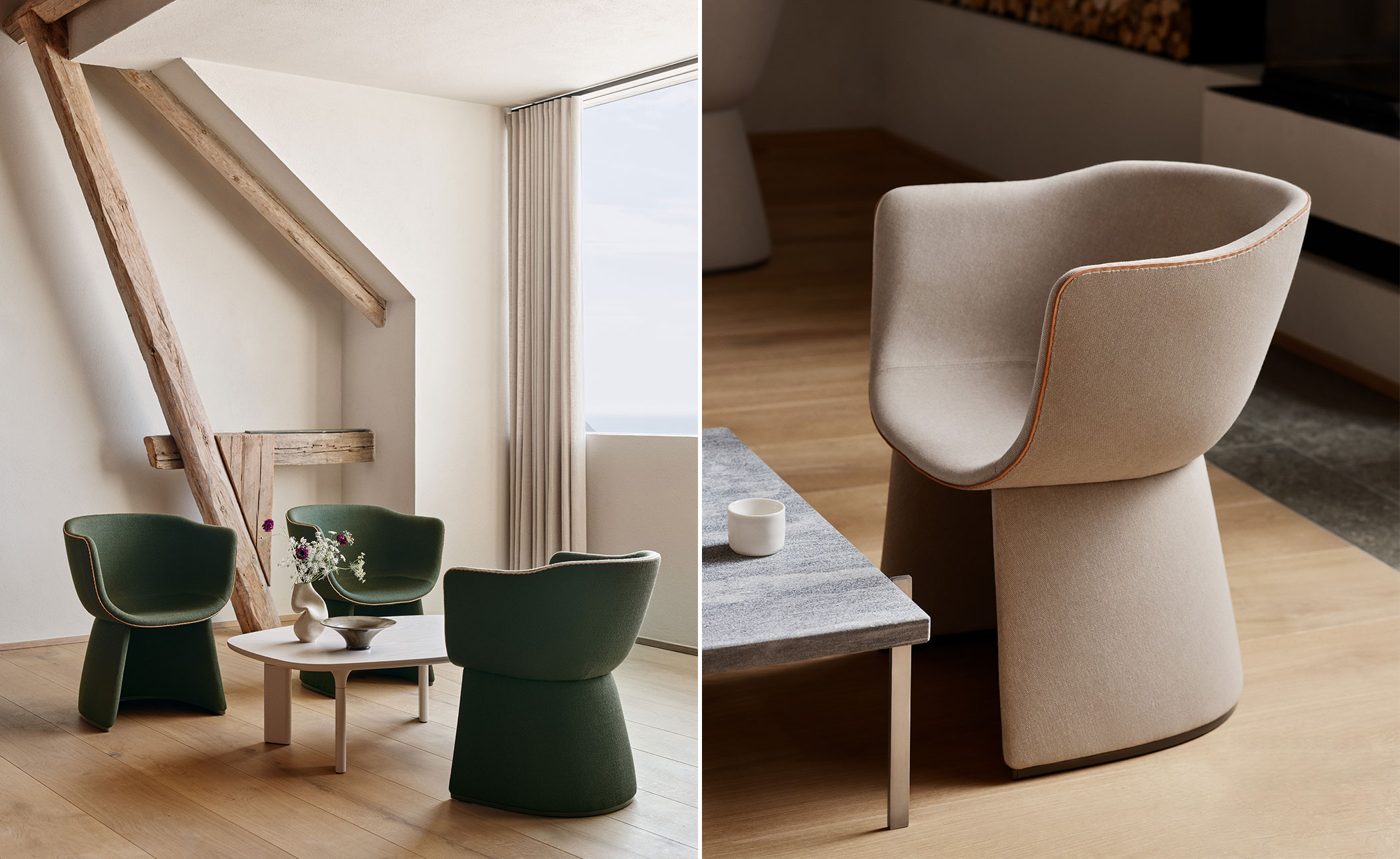 Monolit Lounge Chair with leather piping