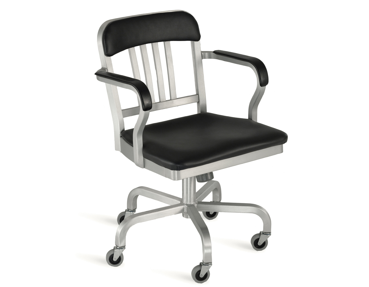 emeco navy semi-upholstered swivel armchair