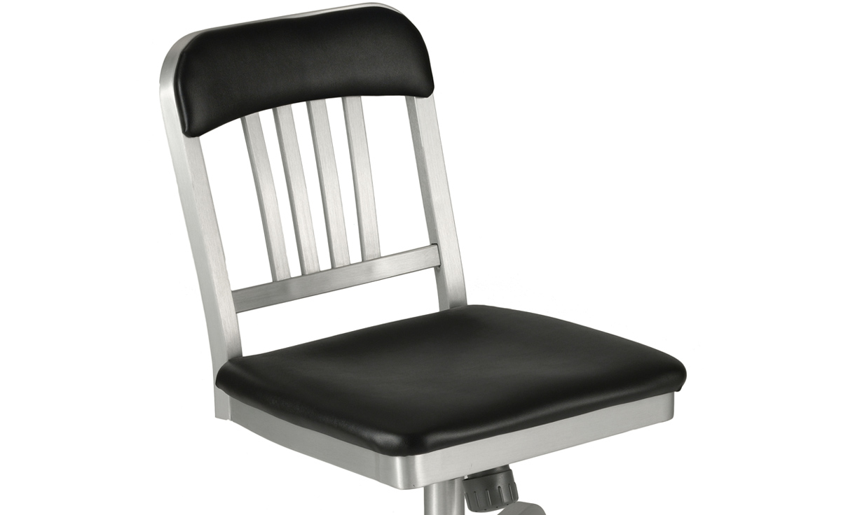 emeco navy semi-upholstered swivel side chair