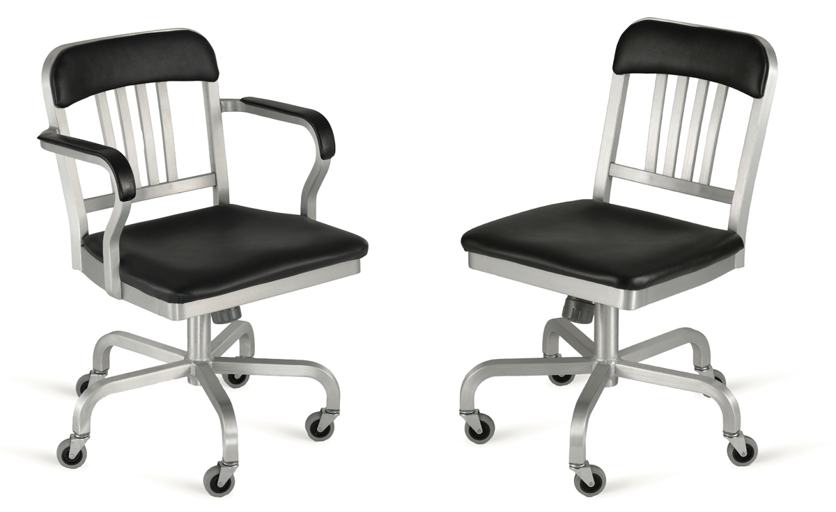emeco navy semi-upholstered swivel side chair