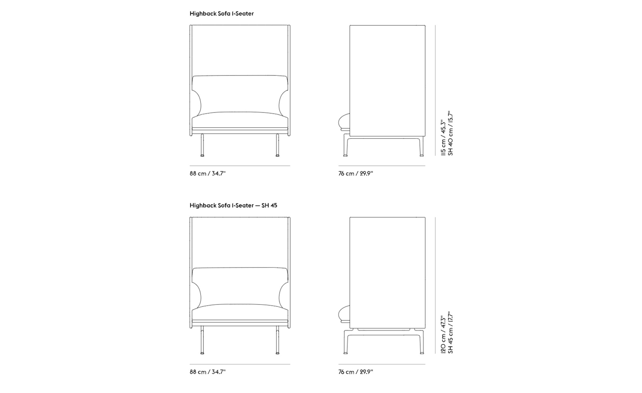 outline highback sofa 1 seater