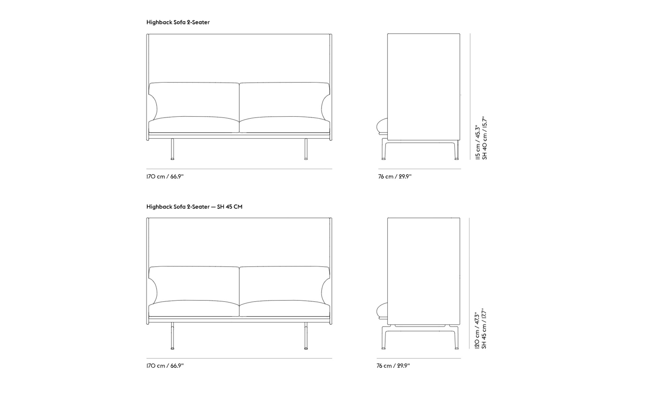 outline highback sofa 2 seater