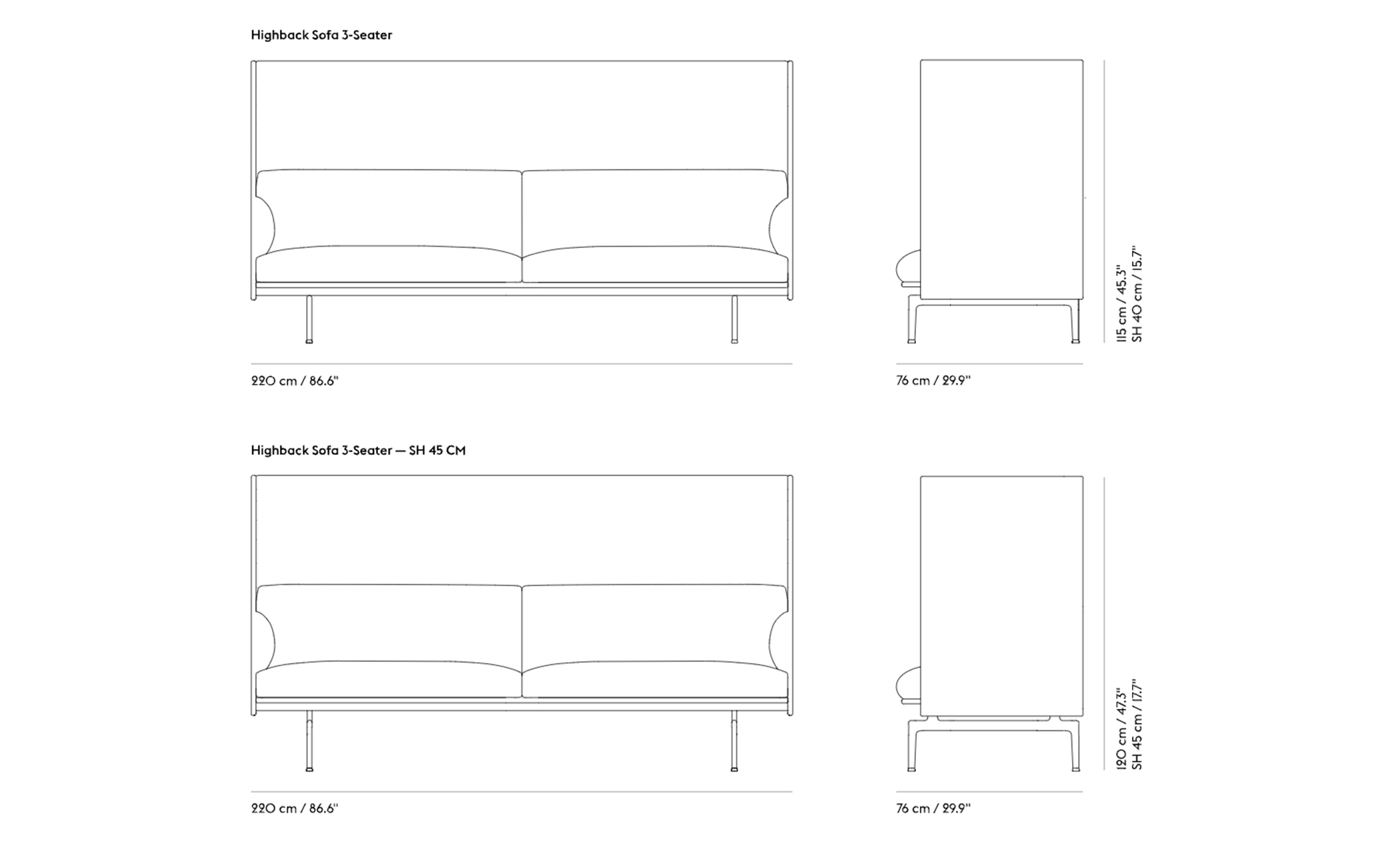 outline highback sofa 3 seater