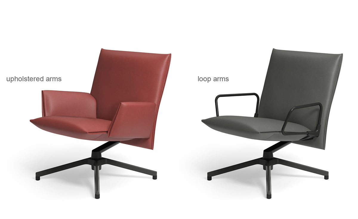 pilot low back lounge chair with upholstered arms