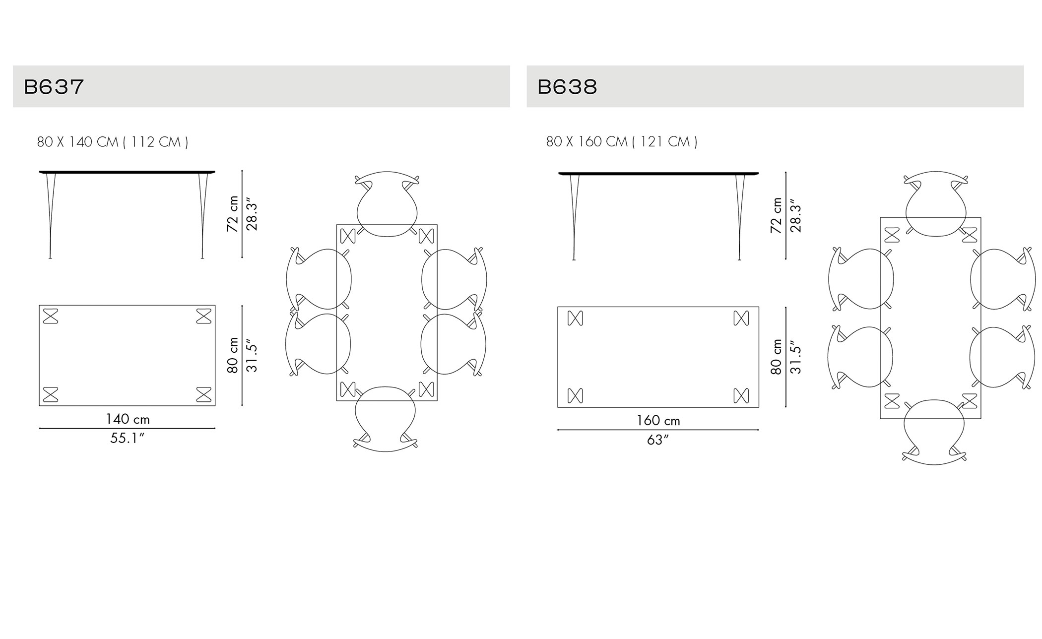 rectangular span leg table 63"