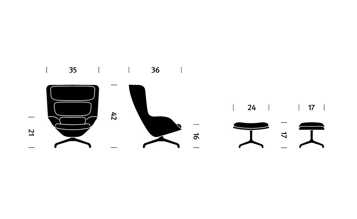 striad high back lounge chair & ottoman with 4 star base
