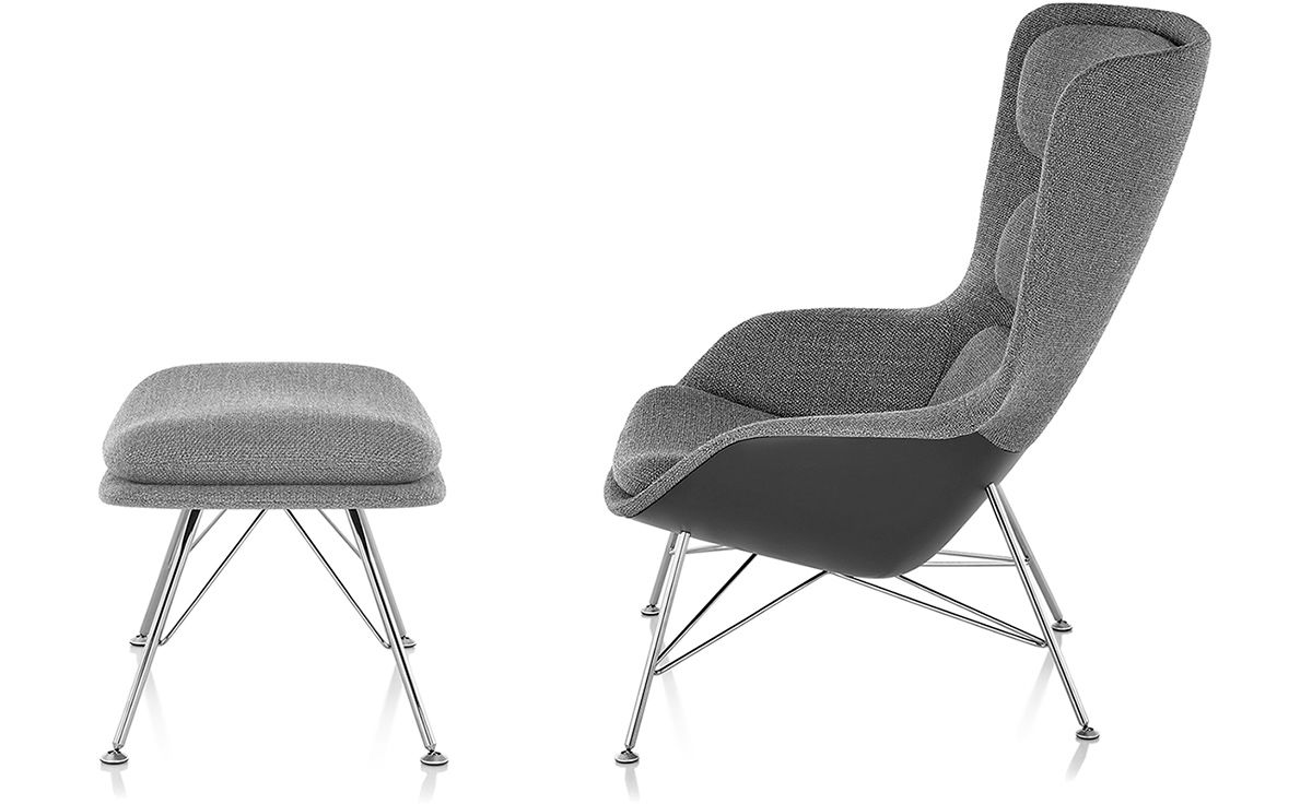 striad high back lounge chair & ottoman with wire base