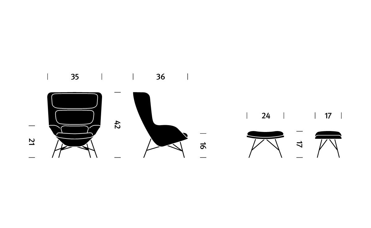 striad high back lounge chair & ottoman with wire base
